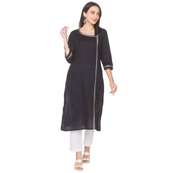 Black plain cotton long-kurtis 2