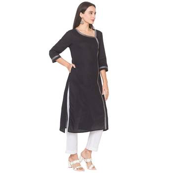 Black plain cotton long-kurtis 4