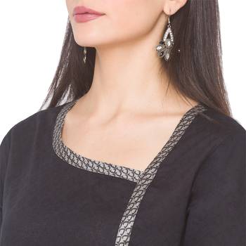 Black plain cotton long-kurtis 5