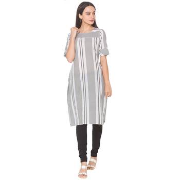White woven cotton long-kurtis 1