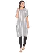 White woven cotton long-kurtis