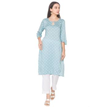 Blue printed viscose rayon long-kurtis 1
