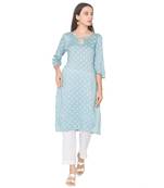 Blue printed viscose rayon long-kurtis