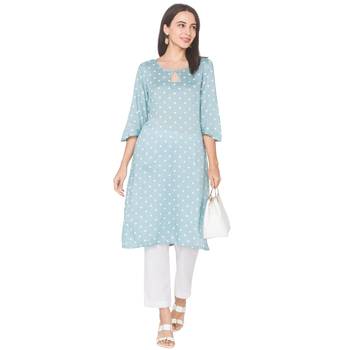 Blue printed viscose rayon long-kurtis 2