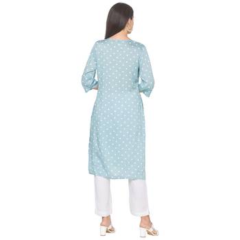 Blue printed viscose rayon long-kurtis 3