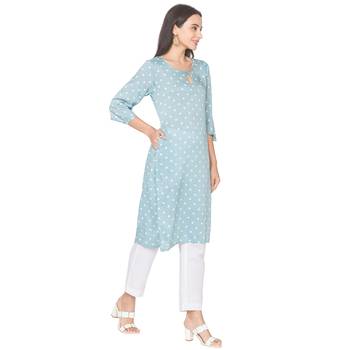 Blue printed viscose rayon long-kurtis 4