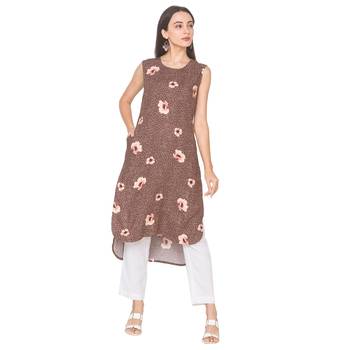 Brown printed viscose rayon long-kurtis 1