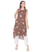 Brown printed viscose rayon long-kurtis