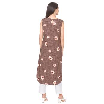 Brown printed viscose rayon long-kurtis 3