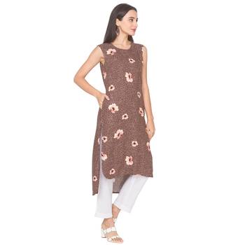 Brown printed viscose rayon long-kurtis 4