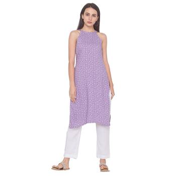 Purple printed viscose rayon long-kurtis 1