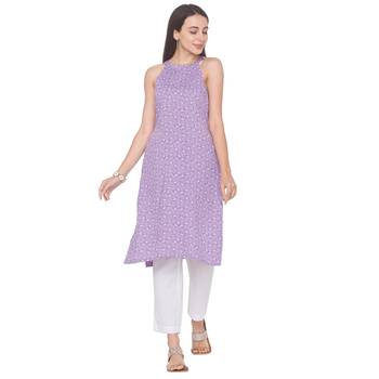 Purple printed viscose rayon long-kurtis 2