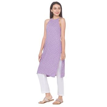 Purple printed viscose rayon long-kurtis 4
