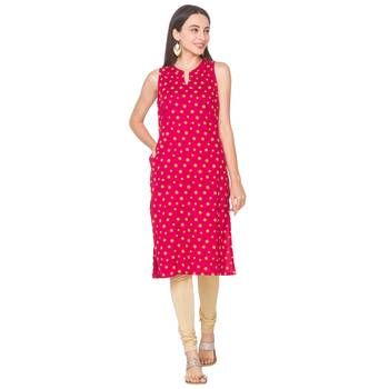 Pink printed cotton long-kurtis 1