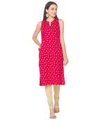 Pink printed cotton long-kurtis