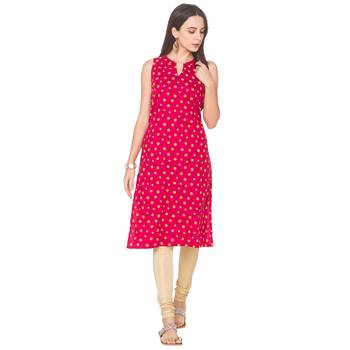 Pink printed cotton long-kurtis 2