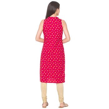 Pink printed cotton long-kurtis 3