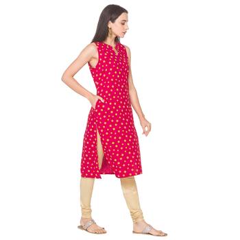 Pink printed cotton long-kurtis 4