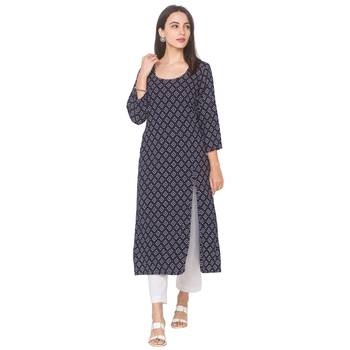 Navy-blue printed viscose rayon long-kurtis 2