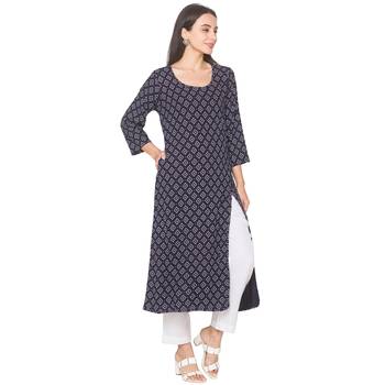 Navy-blue printed viscose rayon long-kurtis 4