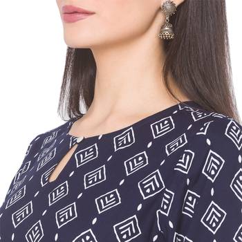 Navy-blue printed viscose rayon long-kurtis 5
