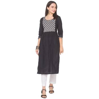 Black plain cotton long-kurtis 1