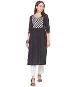 Black plain cotton long-kurtis