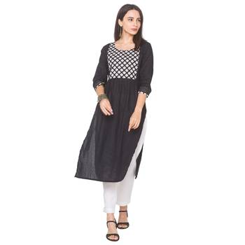 Black plain cotton long-kurtis 2