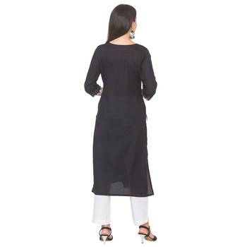 Black plain cotton long-kurtis 3