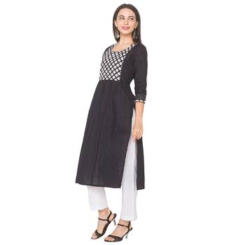 Black plain cotton long-kurtis 4