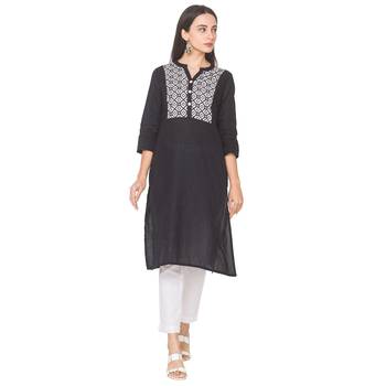 Black plain cotton long-kurtis 1