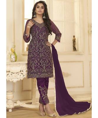 Purple Net Party Wear Salwar Kameez 1