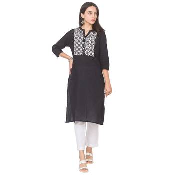 Black plain cotton long-kurtis 2