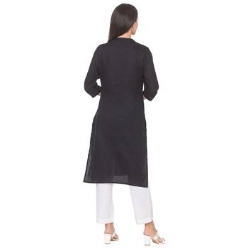 Black plain cotton long-kurtis 3