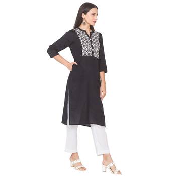 Black plain cotton long-kurtis 4