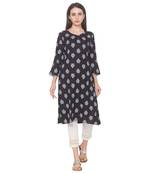 Black printed viscose rayon long-kurtis