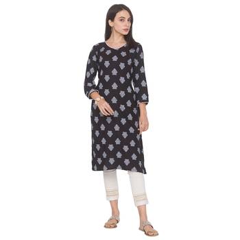 Black printed viscose rayon long-kurtis 2