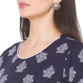 Navy-blue printed viscose rayon long-kurtis 5