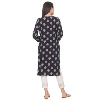 Black printed viscose rayon long-kurtis 3
