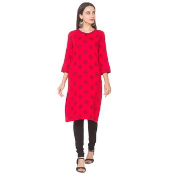 Red printed viscose rayon long-kurtis 1