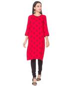 Red printed viscose rayon long-kurtis