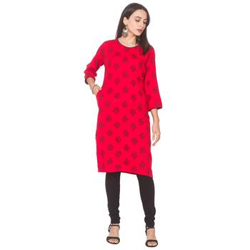 Red printed viscose rayon long-kurtis 2