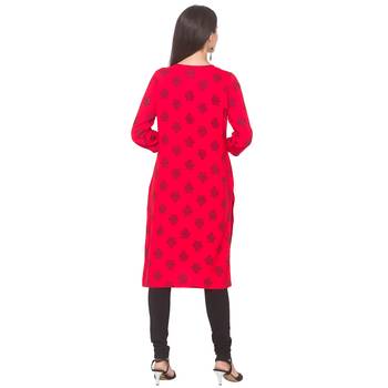 Red printed viscose rayon long-kurtis 3