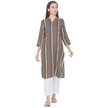 Navy-blue printed viscose rayon long-kurtis 1