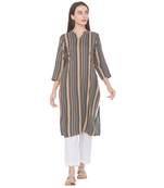 Navy-blue printed viscose rayon long-kurtis