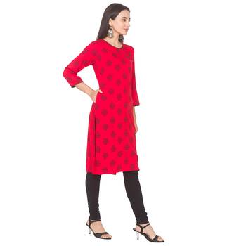 Red printed viscose rayon long-kurtis 4
