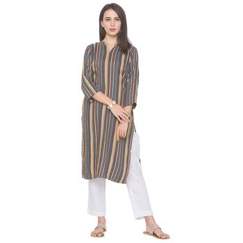 Navy-blue printed viscose rayon long-kurtis 2