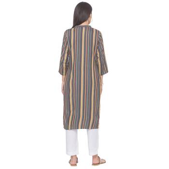 Navy-blue printed viscose rayon long-kurtis 3