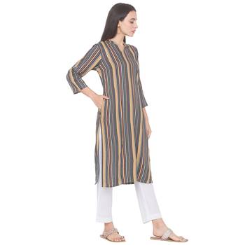 Navy-blue printed viscose rayon long-kurtis 4