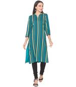 Blue printed viscose rayon long-kurtis